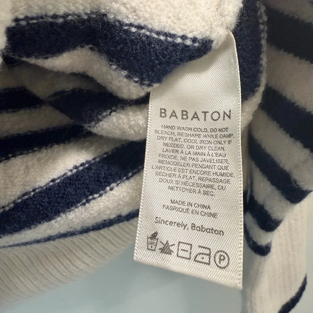 Babaton Aritzia Merino Wool Striped Half Zip Sweater Small Navy Cream